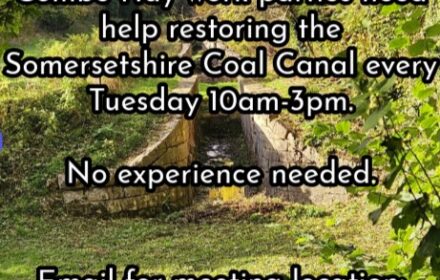 Combe Hay work parties need help restoring the Somersetshire Coal Canal. Every Tuesday 10am-3pm. No experience needed. workparty_combehay@coalcanal.com